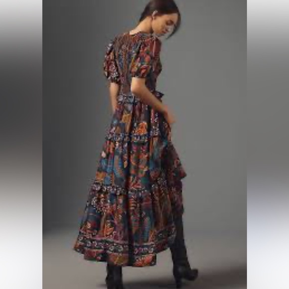 FARM Rio Short-Sleeve Crew-Neck Tiered A-line Maxi Dress - Picture 3 of 5